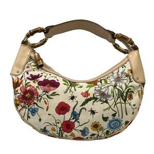 Gucci Flora/Bamboo Shoulder Bag 137577 Cream Beige Multi Jacquard Leather
